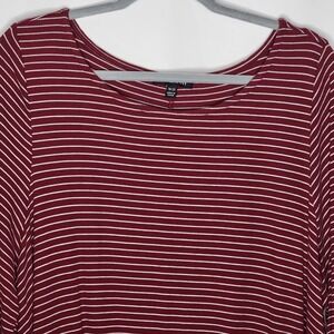 Lane Bryant Top Plus Size 18/20 Red White Striped Long Sleeve Band Waist Comfort
